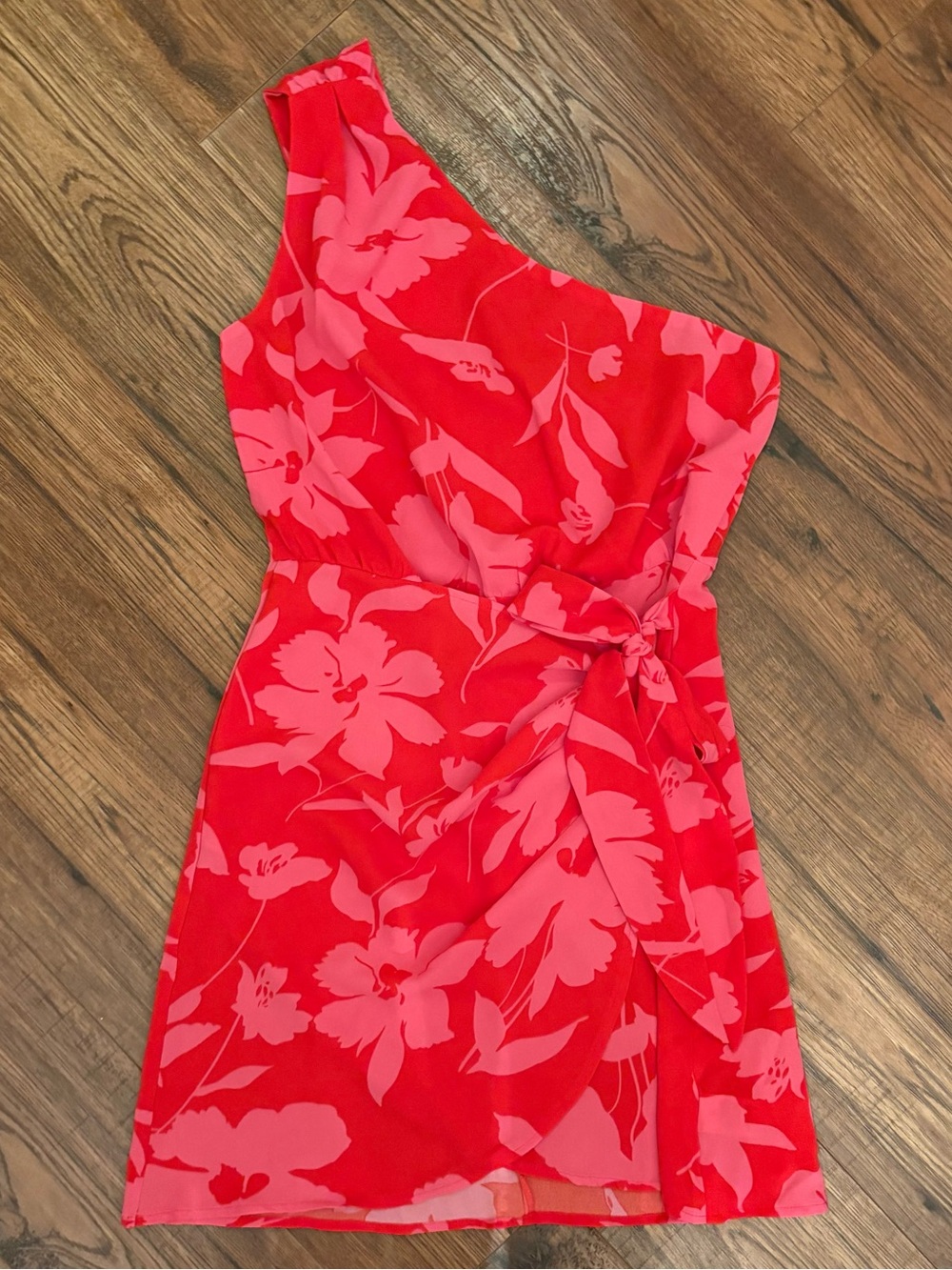 Cupshe One-Shoulder Red & Pink Floral Dress Size S